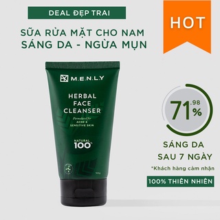 Sữa rửa mặt cho nam da mụn nhạy cảm, giúp sạch sâu, ngăn dầu nhờn Menly thiên nhiên 100ml