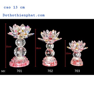 Cặp đèn thờ đá pha lê cao cấp bóng Led tự động đổi 7 màu cao 13cm
