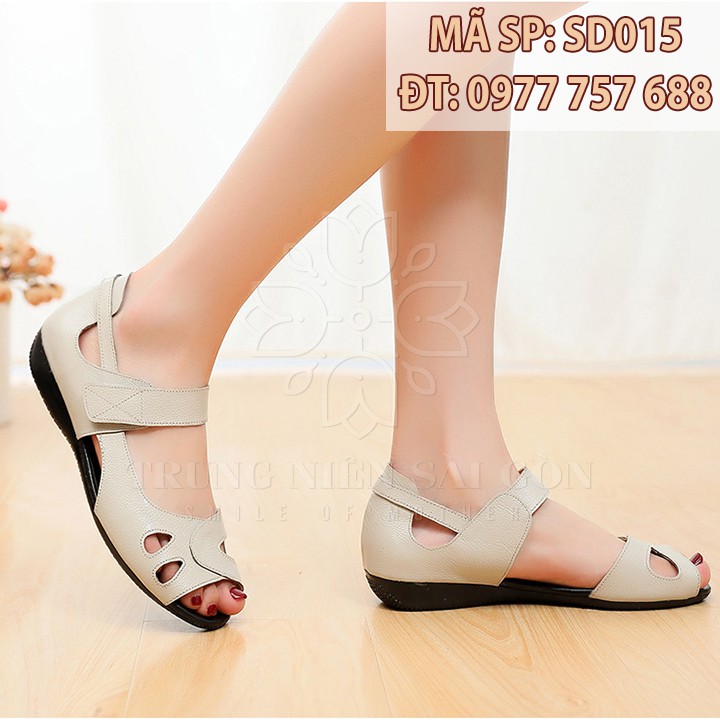 Sandal đế thấp cho mẹ giày đen hở mũi ngoại cỡ trung niên êm chân SD015