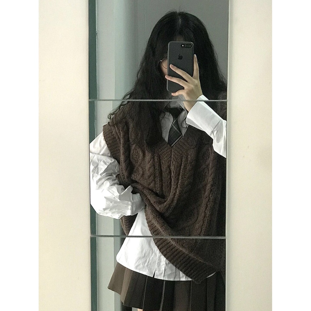 Áo Dệt Kim Sát Nách Dáng Rộng Cổ Chữ V Phong Cách Retro Dành Cho Nữ