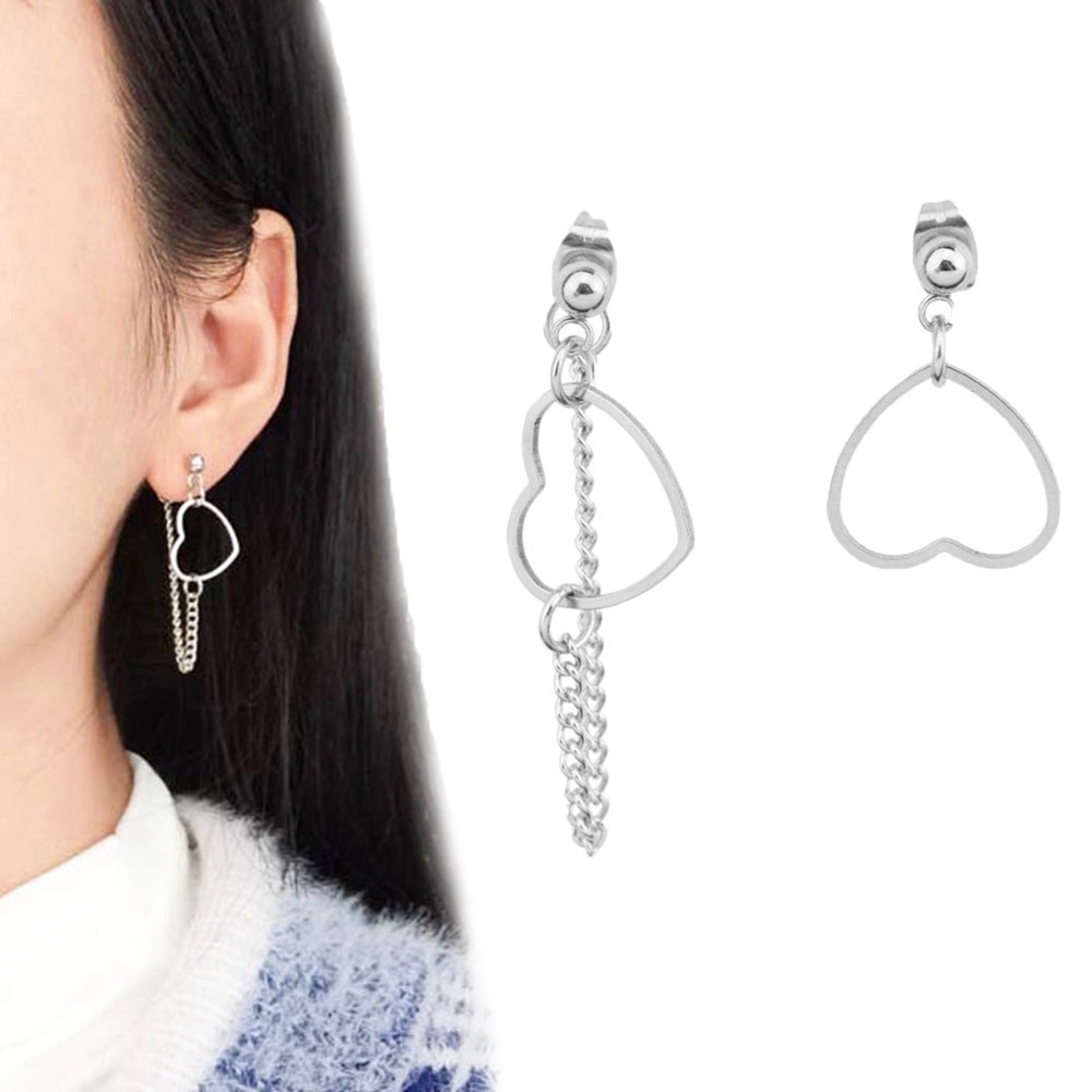 Khuyên Tai Dạng Chuỗi Trái Tim Nhiều Màu Bằng Thép Không Gỉ Phong Cách Hàn Quốc Cho Nữ