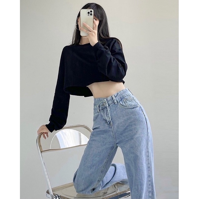 Quần Hazel Jeans Ống Suông Cạp Chéo