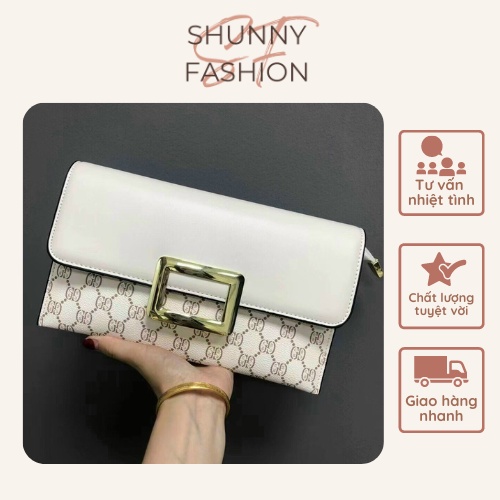 Ví cầm tay nữ dáng dài phong cách Hàn Quốc nữ tính in họa tiết độc đáo màu trắng sữa