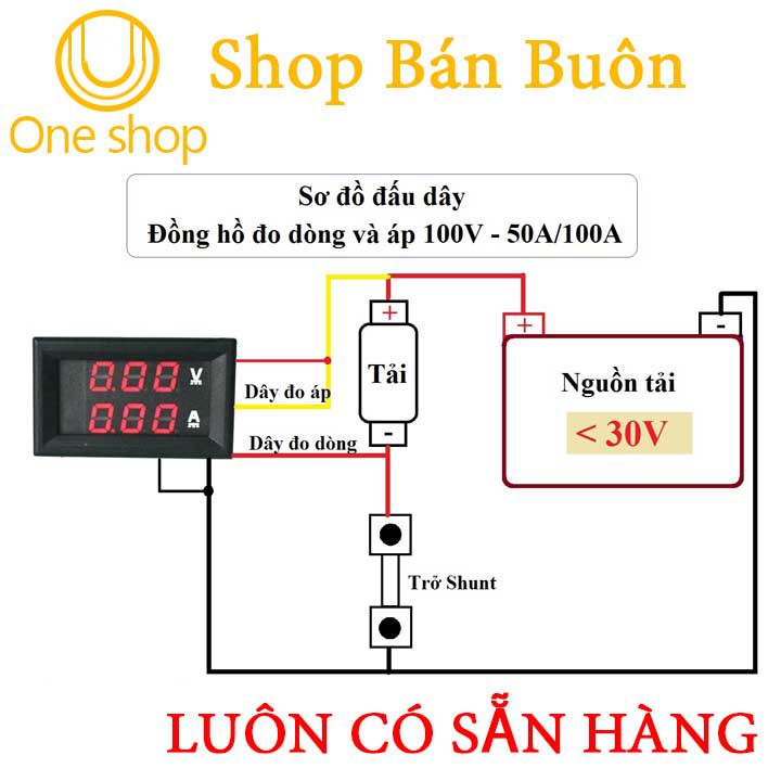 Đồng Hồ Đo Dòng Đo Áp 0-100VDC/100A Có Trở Shunt Đi Kèm