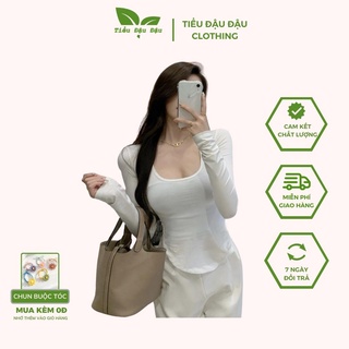 Áo thun nữ dài tay cổ tròn len tăm dệt kim co dãn đuôi tôm