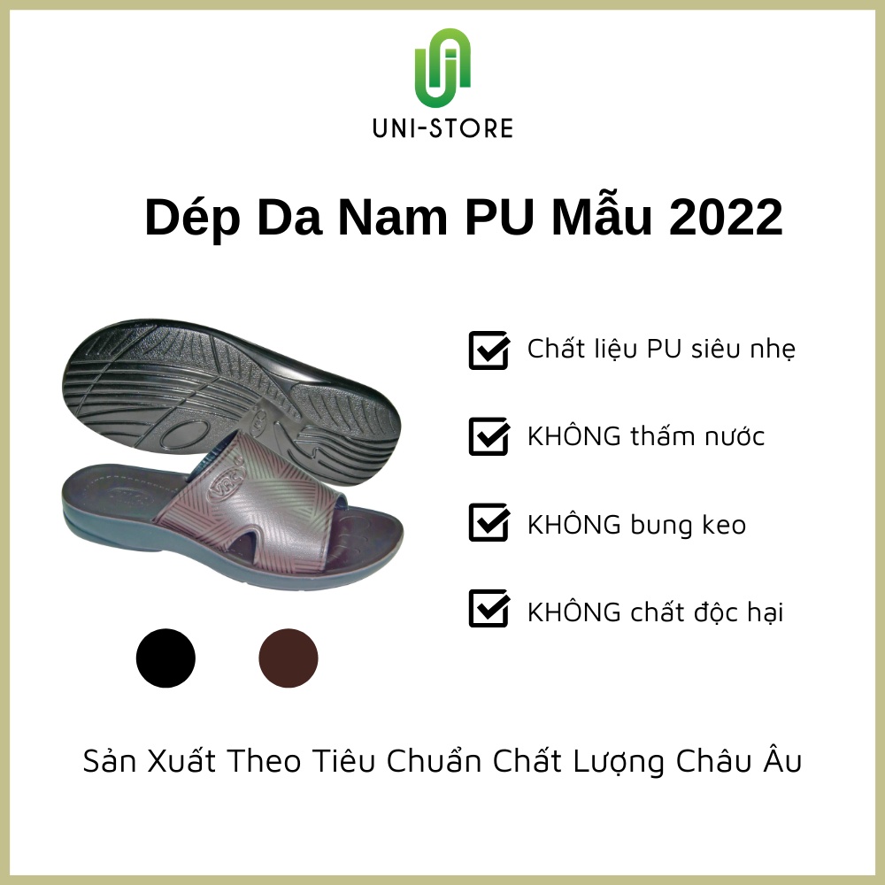 [Mẫu 2022] Dép da nam PU02 đế PU siêu nhẹ, không thấm nước, không bung keo, sản xuất theo tiêu chuẩn xuất khẩu Châu Âu