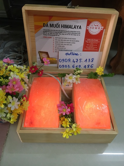 Hộp Đá Muối Himalaya Loại 2viên cong 5cm Cao Cấp.Tặng kèm 1 bịch muối tắm Himalaya!