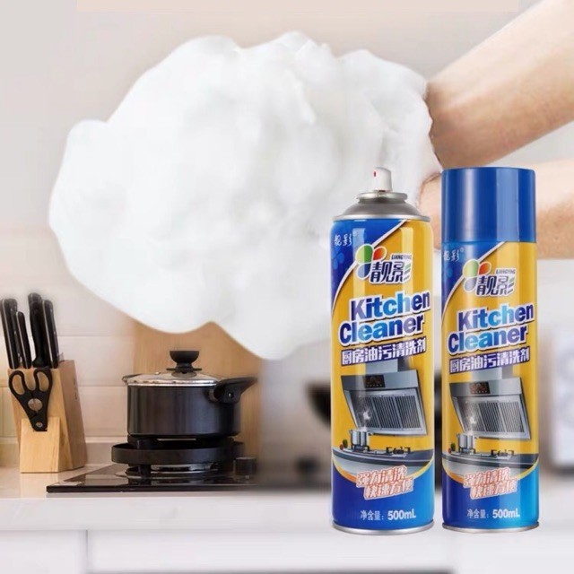 Chai xịt tạo bọt tẩy rửa nhà bếp đa năng Kitchen Cleaner 500ml tặng kèm 1 đôi găng tay cao su