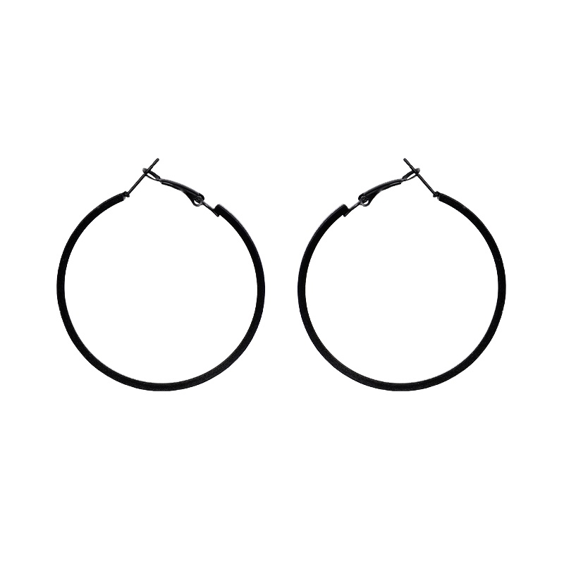Khuyên Tai Tròn Lớn Màu Đen Đơn Giản Cá Tính Phong Cách Hàn Quốc