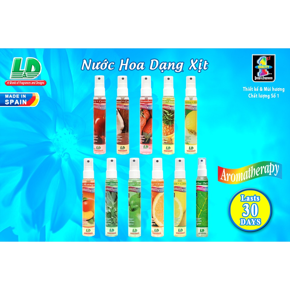 [Mã BMBAU50 giảm 10% đơn 99k] Nước Hoa Ô Tô Dạng Xịt L&amp;D Aromatherapy Green Apple 60ml Nhập Khẩu Chính Hãng