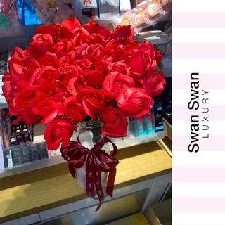 Một Cành Hoa Bông Hồng Sáp Lụa Đỏ 3D 30cm