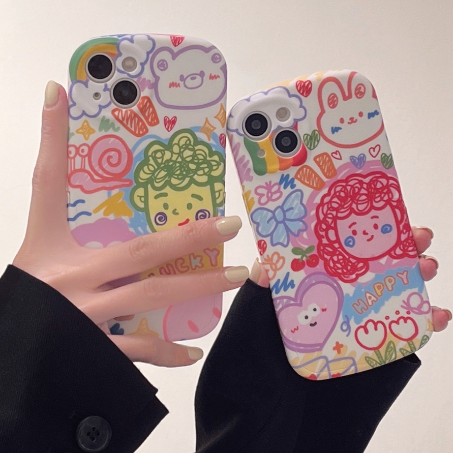 Ốp Điện Thoại Dẻo Họa Tiết Hoạt Hình Doodle Kèm Giá Đỡ Cho Iphone 12 pro max 11 pro max xs max xr x