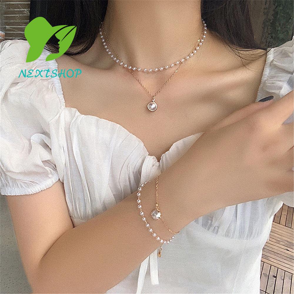 Vòng Cổ Choker Hai Lớp Đính Ngọc Trai Cổ Điển 2021 Thời Trang Mùa Hè Cho Nữ