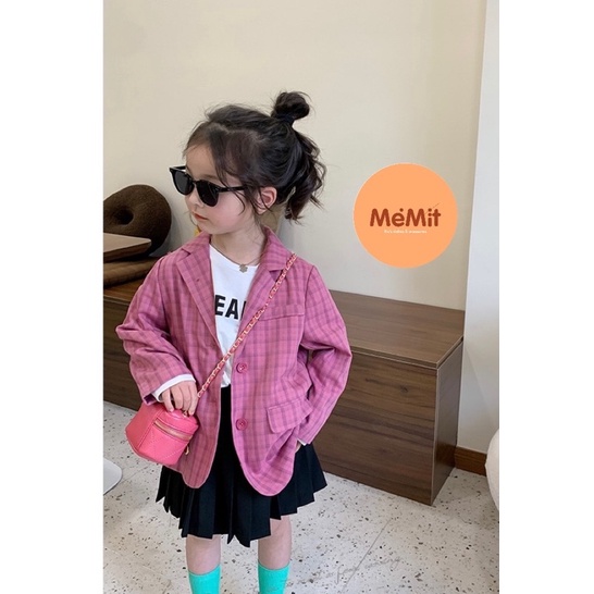 Áo blazer màu hồng trầm, kẻ chìm cá tính, chất liệu tốt cho con