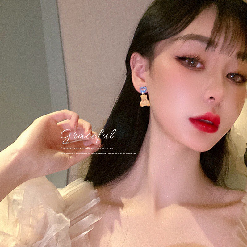 Bông Tai Hình Trái Tim Hoạt Hình Phong Cách Hàn Quốc Dành Cho Nữ