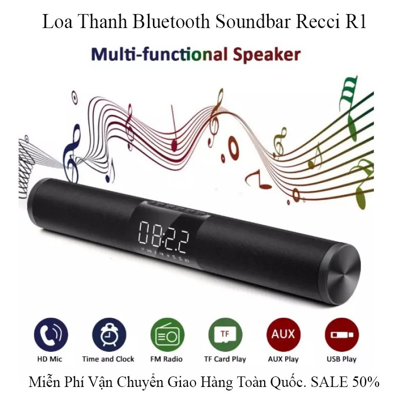 Loa bluetooth soundBar R1 âm thanh sống động tích hợp đồng hồ led nghe nhạc hát karaoke... bảo hành 12 tháng