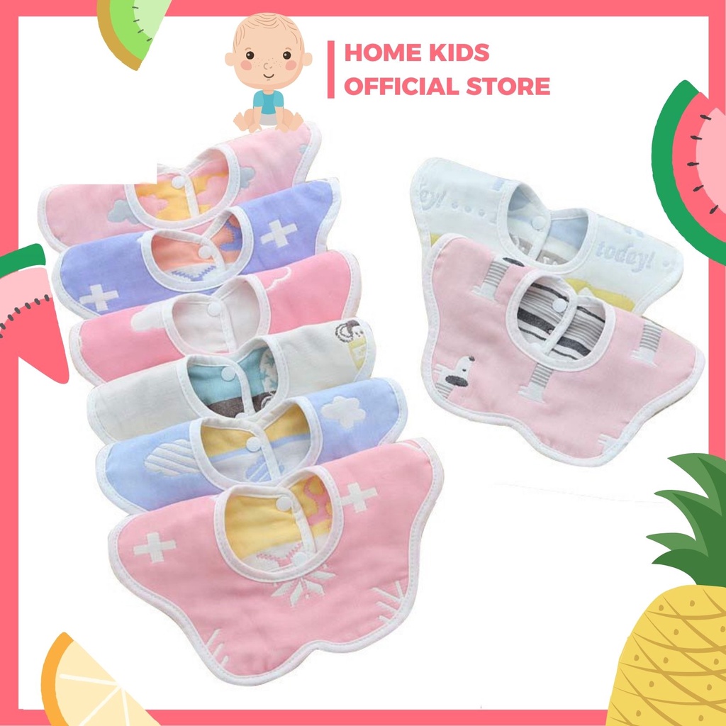 Yếm sợi tre 6 lớp có cúc bấm cho bé yêu - Yếm hoa xoay 360 độ cho bé