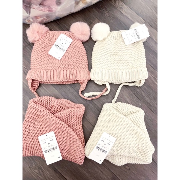 Set Mũ Len Kèm Khăn ZARA Có Lót Nỉ Mềm Mại Ấm Áp Cho Bé