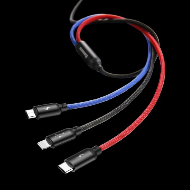 [HOT HOT HOT] Cáp sạc 3 đầu Three Primary Colors 3 in 1 Cable chính hãng Baseus