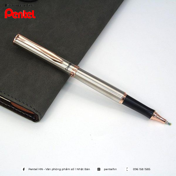 Bút Ký Cao Cấp Pentel K600-PG Ngòi 0.7mm Mực Xanh | Mạ Vàng 14 Kara | Vò Bằng Thép Không Gỉ