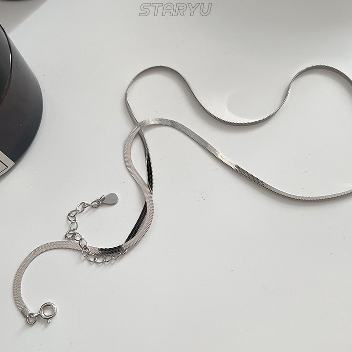 Vòng cổ bằng bạc 925 hình chuỗi dẹt thời trang cá tính cho nam và nữ