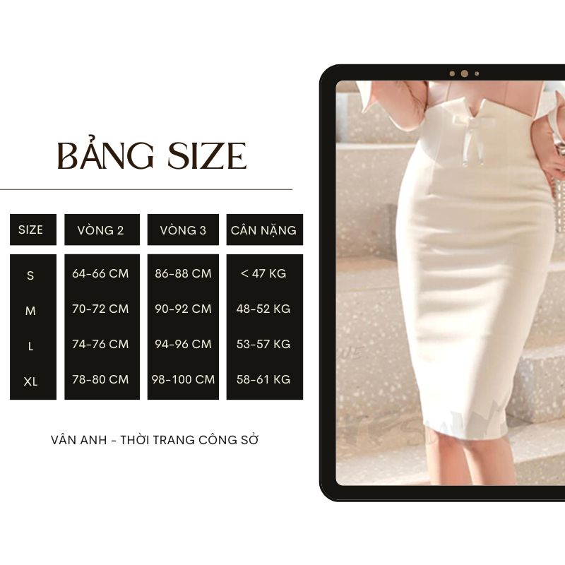 Chân váy bút chì eo cao xẻ tà tạo vẻ đẹp sang trọng, thanh lịch - Thời trang công sở nữ VannhShop CV0020