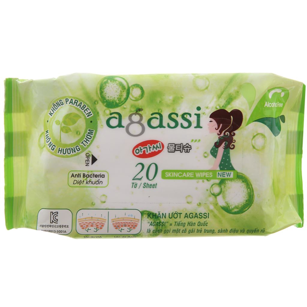 Khăn ướt diệt khuẩn Agassi không mùi gói 20 miếng