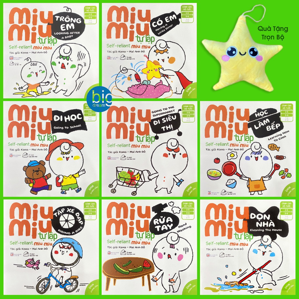 Sách - SONG NGỮ Miu Miu Tự Lập - Miu bé nhỏ Bộ 8 quyển - TẶNG GẤU BÔNG NGÔI SAO (Phần 4) - Ehon kĩ năng sống cho bé