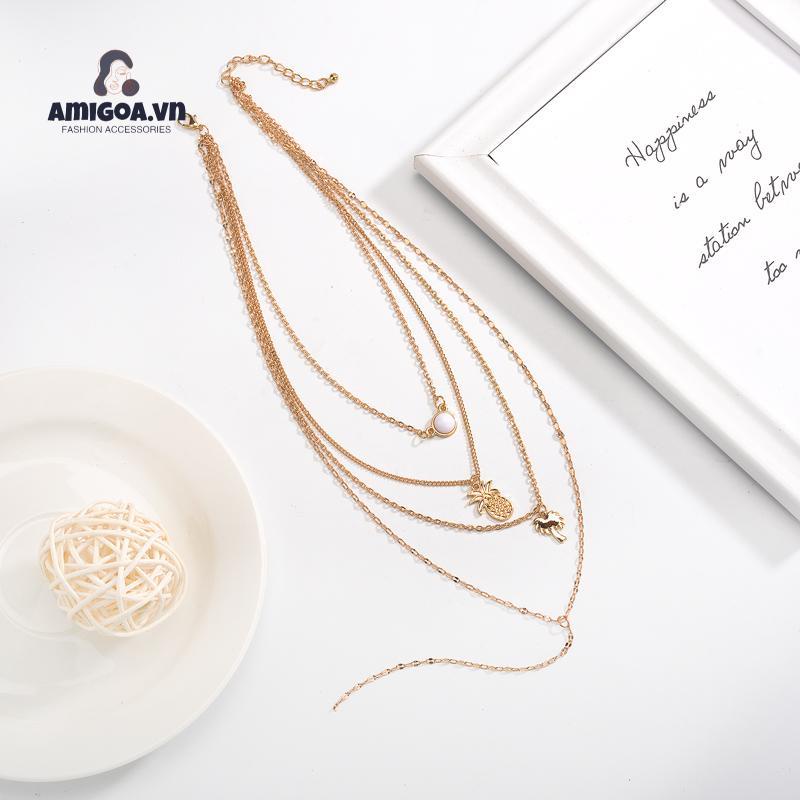 Vòng cổ Nhiều Lớp Mặt Hình Cây Dừa Và Quả Dứa Thời Trang