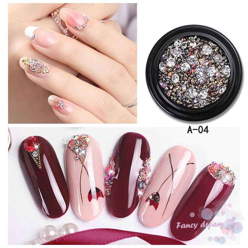 Lọ phụ kiện đá lấp lánh trang trí móng tay nghệ thuật màu ánh kim 3D