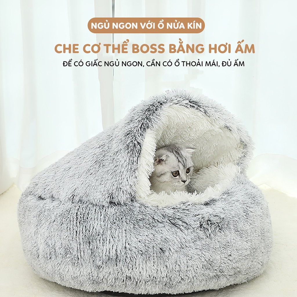 Ổ đệm lông cho chó mèo thú cưng 40cm 50cm loại tốt dày 20cm petoka