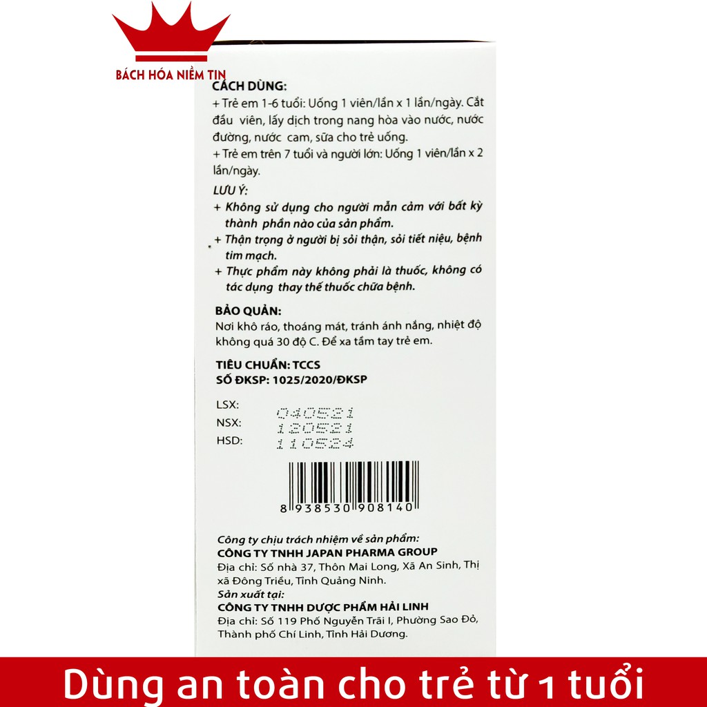 Viên uống bổ sung canxi Aquamin Canxi nano Mk7 Gold - Canxi từ tảo biển đỏ dùng cho trẻ từ 1 tuổi và người lớn - Hộp 30v