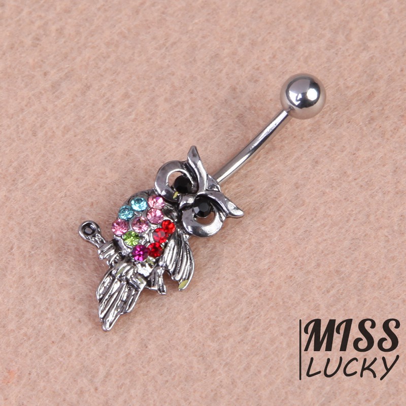 Khuyên rốn hình cú mèo đính đá xinh xắn