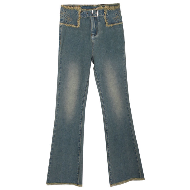 Jiashucheng Quần Jean Lưng Cao Dáng Ôm Nhẹ Nhàng Kiểu Retro Mỹ Cho Nữ