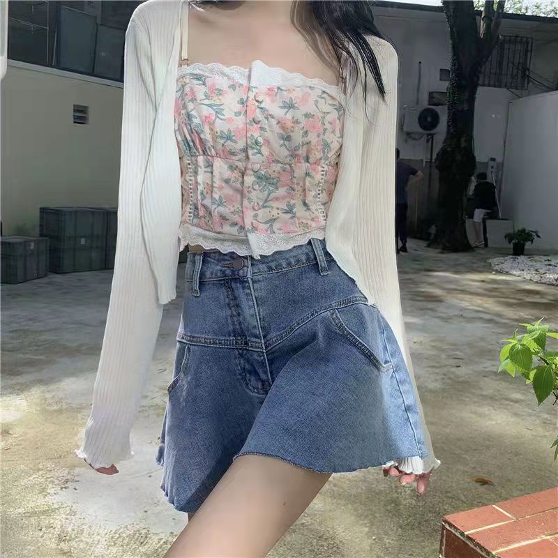 Áo Kiểu Phối Ren Hai Dây Phong Cách Retro Pháp Thời Trang Mùa Hè Dành Cho Nữ ML262