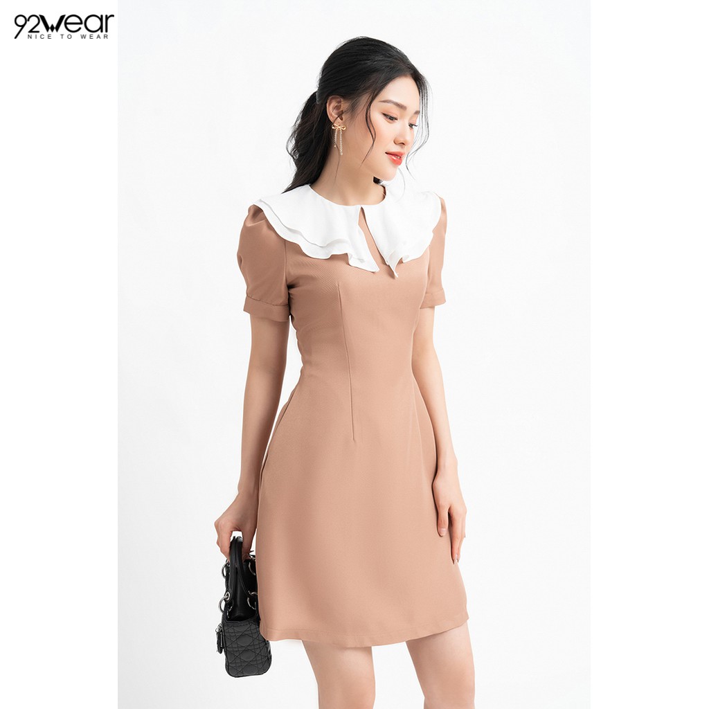 Đầm váy nữ công sở 92WEAR 3 MÀU, đủ size, dáng xòe ngắn tay cổ 2 lớp DEW0850 | BigBuy360 - bigbuy360.vn