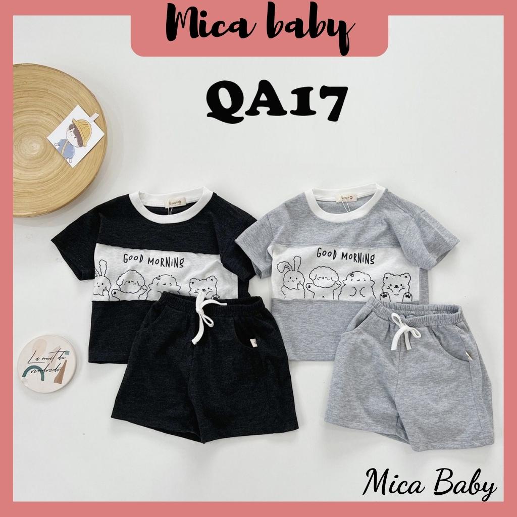 Bộ quần áo cộc tay cho bé chất cotton phối thân in hình gấu Mica baby QA17