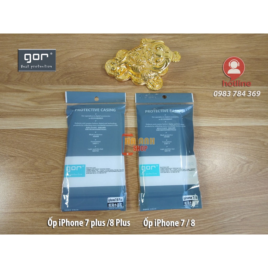 Ốp iPhone 7 / 8 / 7 Plus / 8 Plus hãng Gor cao cấp trong suốt như pha lê, siêu dẻo, mỏng nhẹ, siêu bền, không ố vàng
