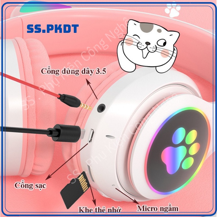 Tai nghe mèo bluetooth ,tai nghe chụp tai,headphone  có mic âm bass hay mạnh  sử dụng được 10h  bảo hành 6 tháng