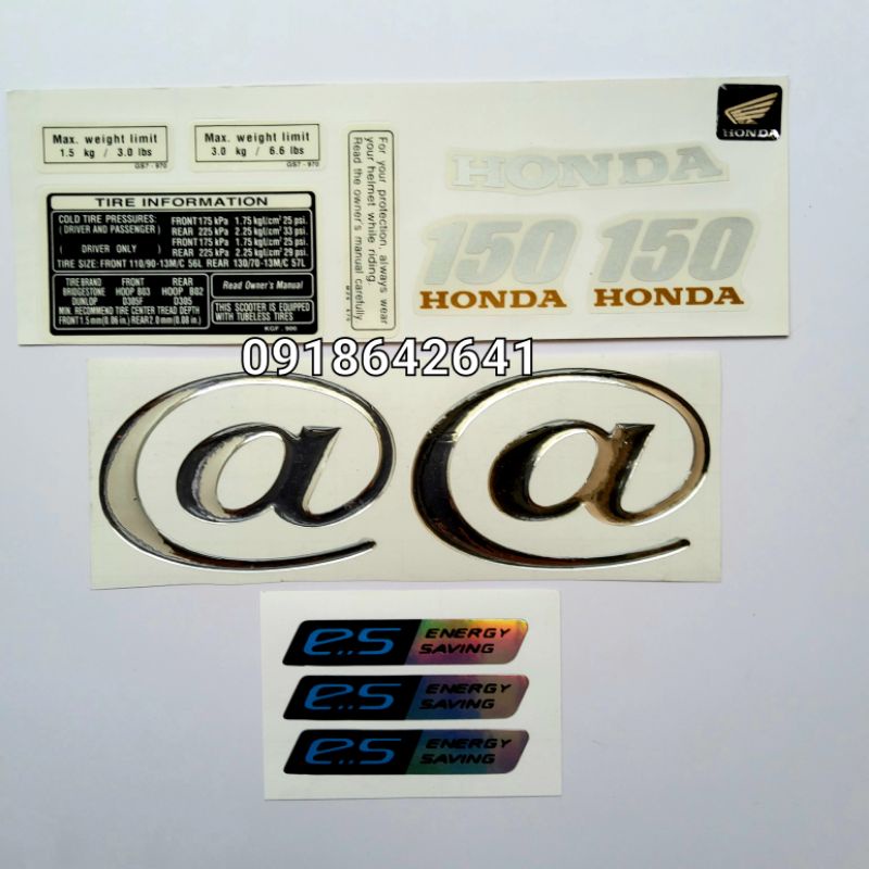 Bộ tem chữ Honda @ đi kèm thông số như zin