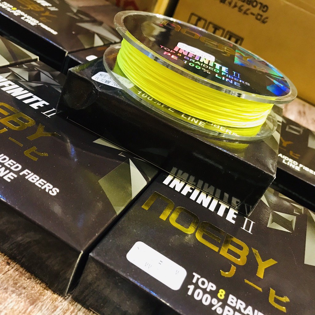 Dây dù câu cá PE Noeby Infinite II màu vàng 150m,  dù PE đan 8 lõi công nghệ Nhật Bản, dây dù câu cá lóc,chẽm