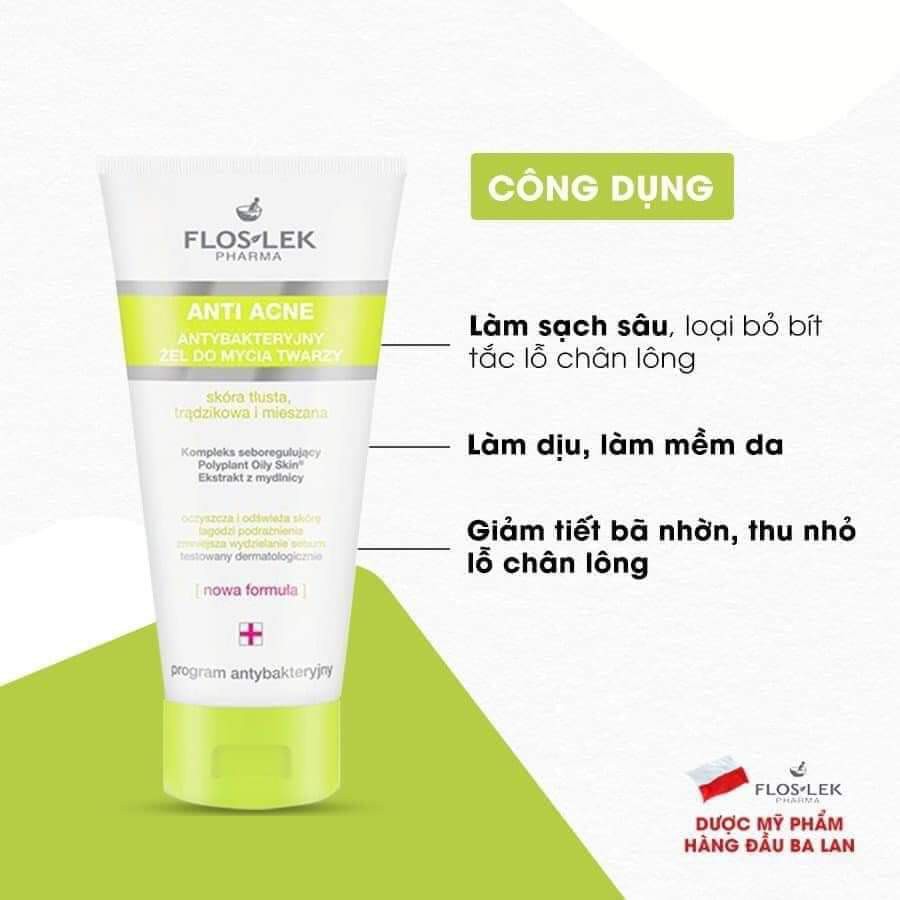 Sữa Rửa Mặt Floslek Dạng Gel Cho Da Nhờn Mụn Anti Acne Bacterial Face Cleansing Gel 125ml-200ml