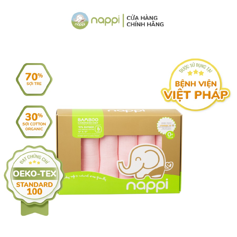 Khăn Sữa Sợi Tre Nappi Organic Cao Cấp Mềm Mịn Cho Bé Hộp 6 Chiếc