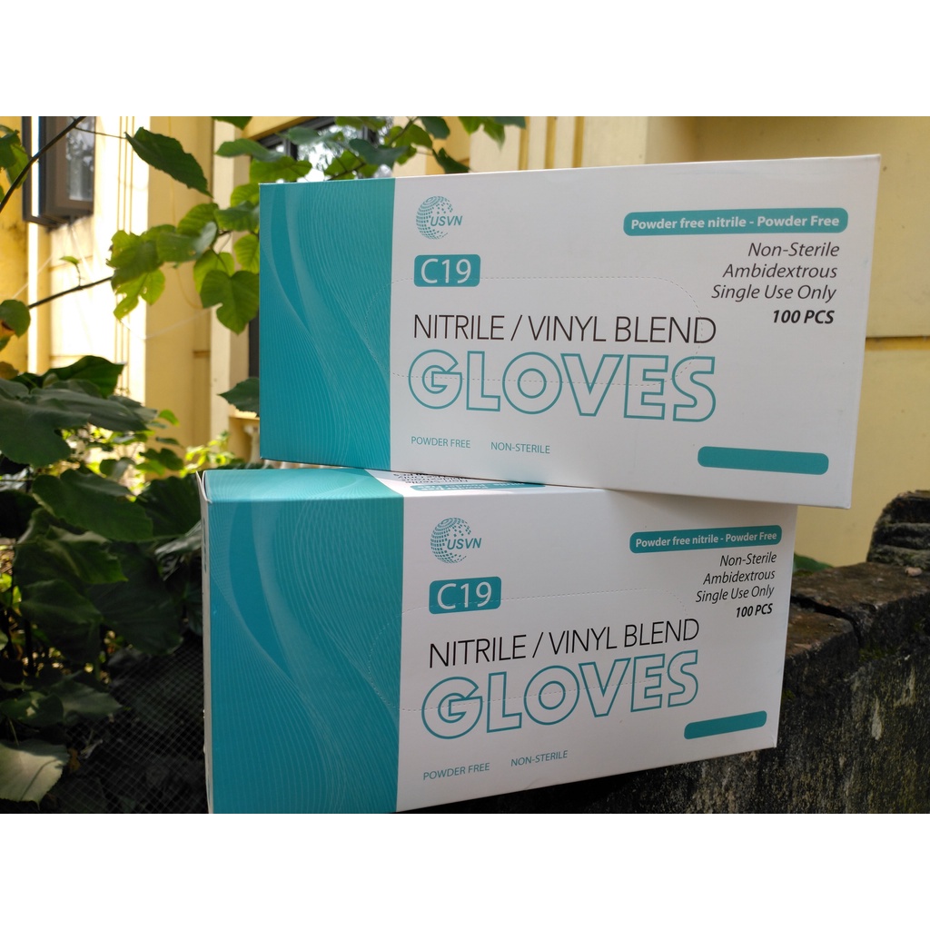 Combo 2 hộp Găng tay cao su Nitrile không bột hộp 100 cái màu xanh blue HÀNG CÔNG TY SẢN XUẤT