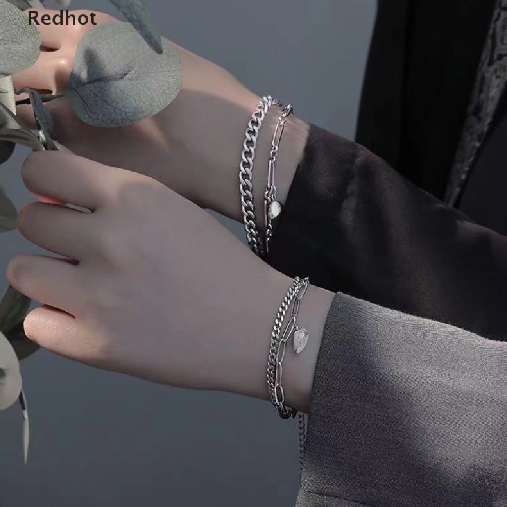 &lt; Redhot &gt; Vòng Tay Dây Xích Màu Bạc Khóa Nam Châm Hình Trái Tim Thời Trang Cho Cặp Đôi Nam Nữ