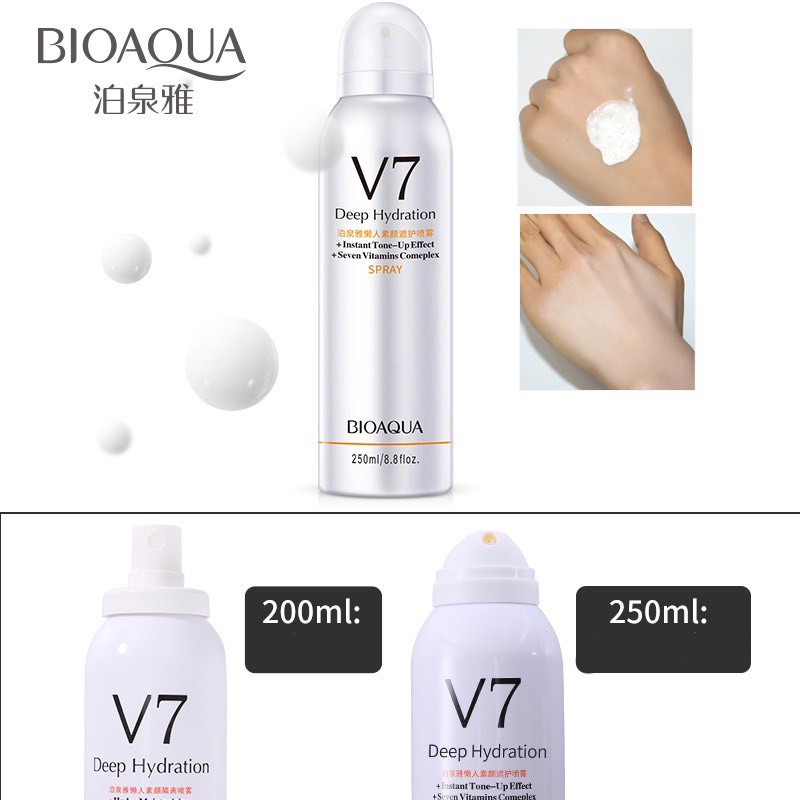 Xịt chống nắng trắng da V7 Bioaqua 200ml kem chống nắng dạng xịt kiềm dầu hiệu quả lâu trôi nâng tone trắng sáng