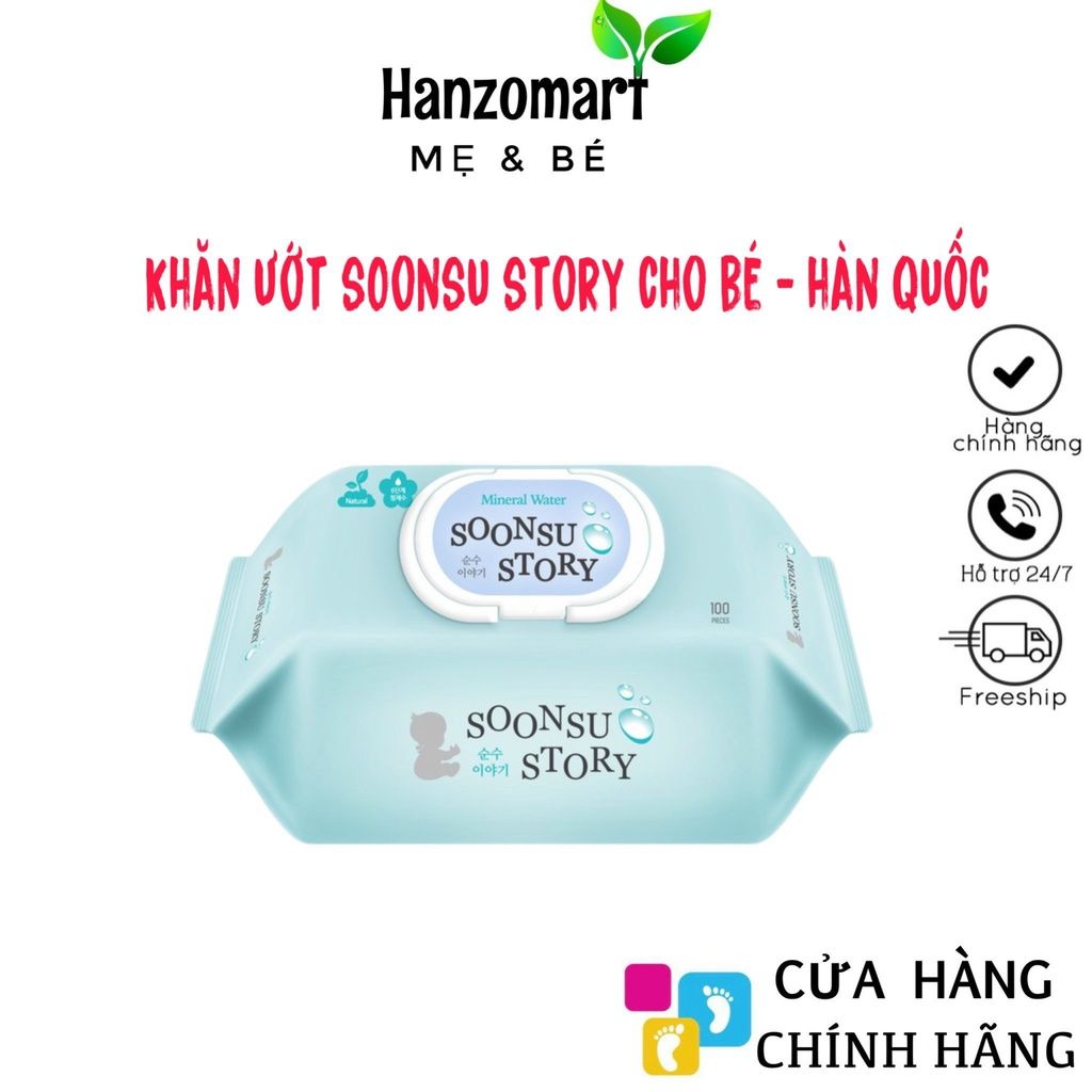 SOONSU STORY mẫu mới - Khăn giấy ướt - Không hương, an toàn cho bé - 100 tờ