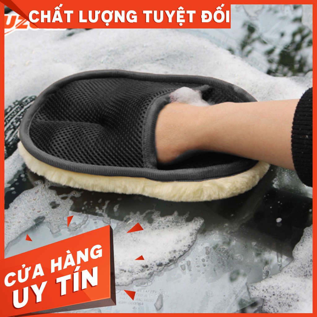 Găng tay rửa xe, lau dọn vệ sinh nhà cửa lông cừu một mặt