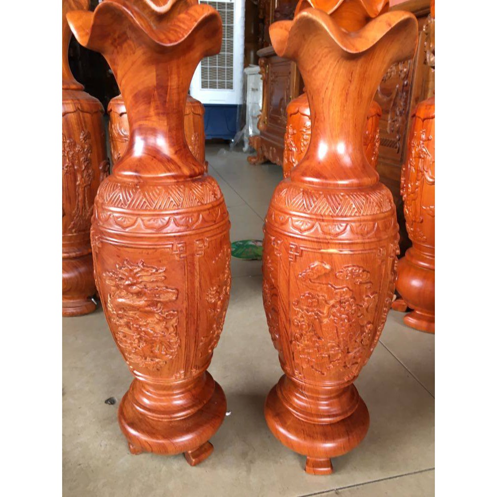 [HCM] Cặp lục bình gỗ hương nguyên khối, cao 50cm, thân chạm