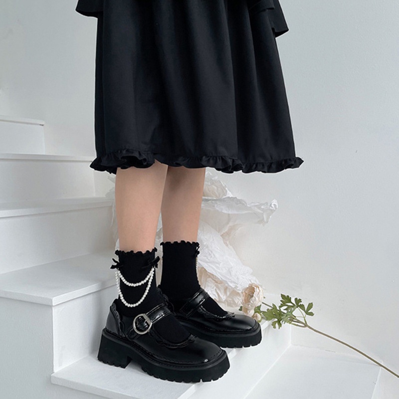 Xiangbao Vớ Ngắn Phối Dây Xích Ngọc Trai Phong Cách Gothic Lolita Cho Nữ